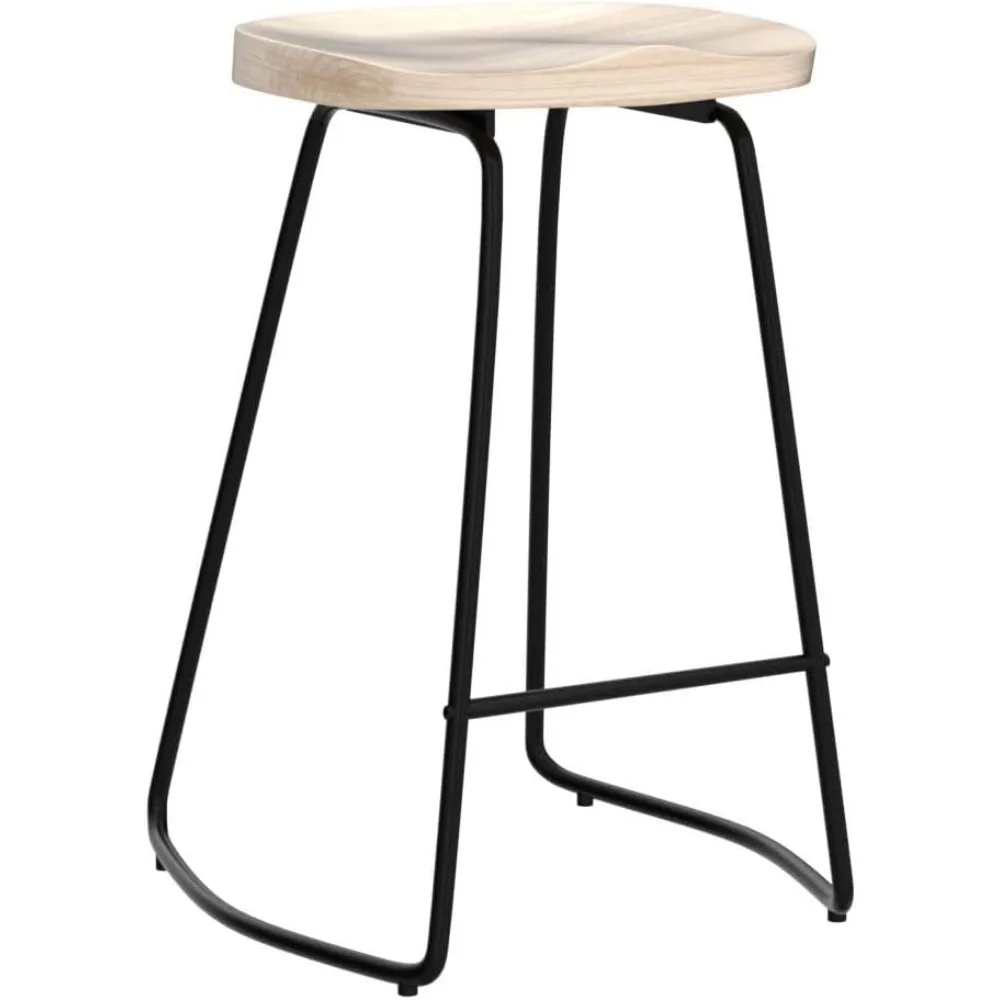Counter Height Bar Stools Solid  Bar Stool for Kitchen Barstool with Metal Leg Rustic Backless Saddle Seat Stools with Footrest