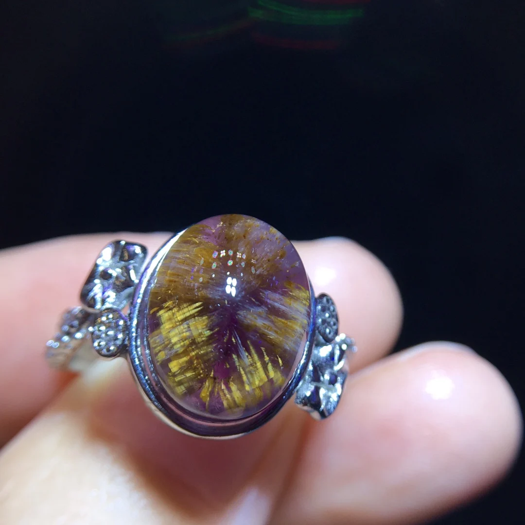 

Регулируемое кольцо из натурального фиолетового какоксенита с рутилитом 12,2/10,3 мм, модный подарок, кольцо из ауралита 23, исцеление AAAAA