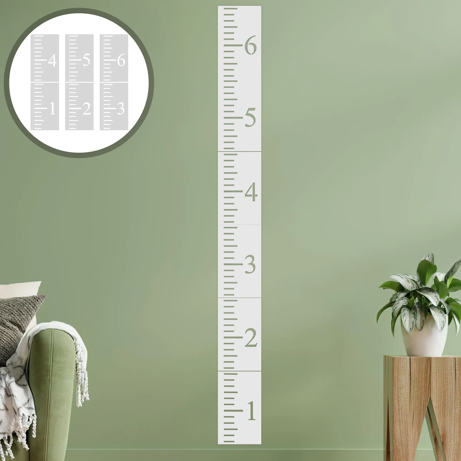 

6pcs Tracker Stencil Wall Stickers Reusable Growth Chart Template Rustic Farmhouse Style Paintable Height Measurement Tool