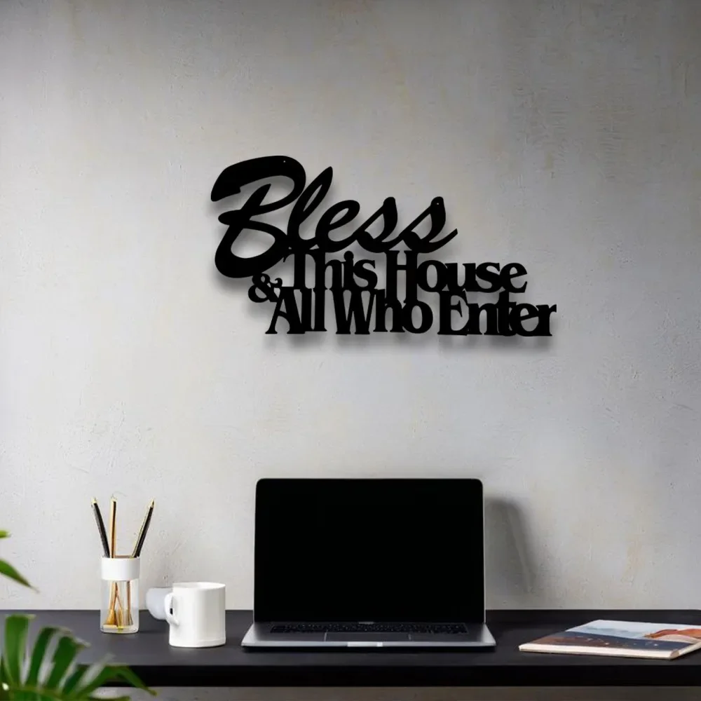 Christian Faith Bless This House Metal Wall Plaque, Inspirational Bible Verse Art Sign for Living Room Church Decor