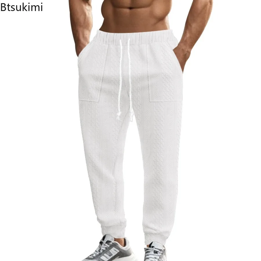 Men's Solid Color Sweatpants American Style Casual Pants Autumn Winter Home Wear Elastic Belt Soft and Comfortable Jogging Pants