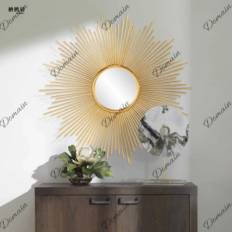 GV 3D Luxury Feather Wall Mirror Hanging Decorative Mirror for Living Room Bedroom Home Decor Metal Art B