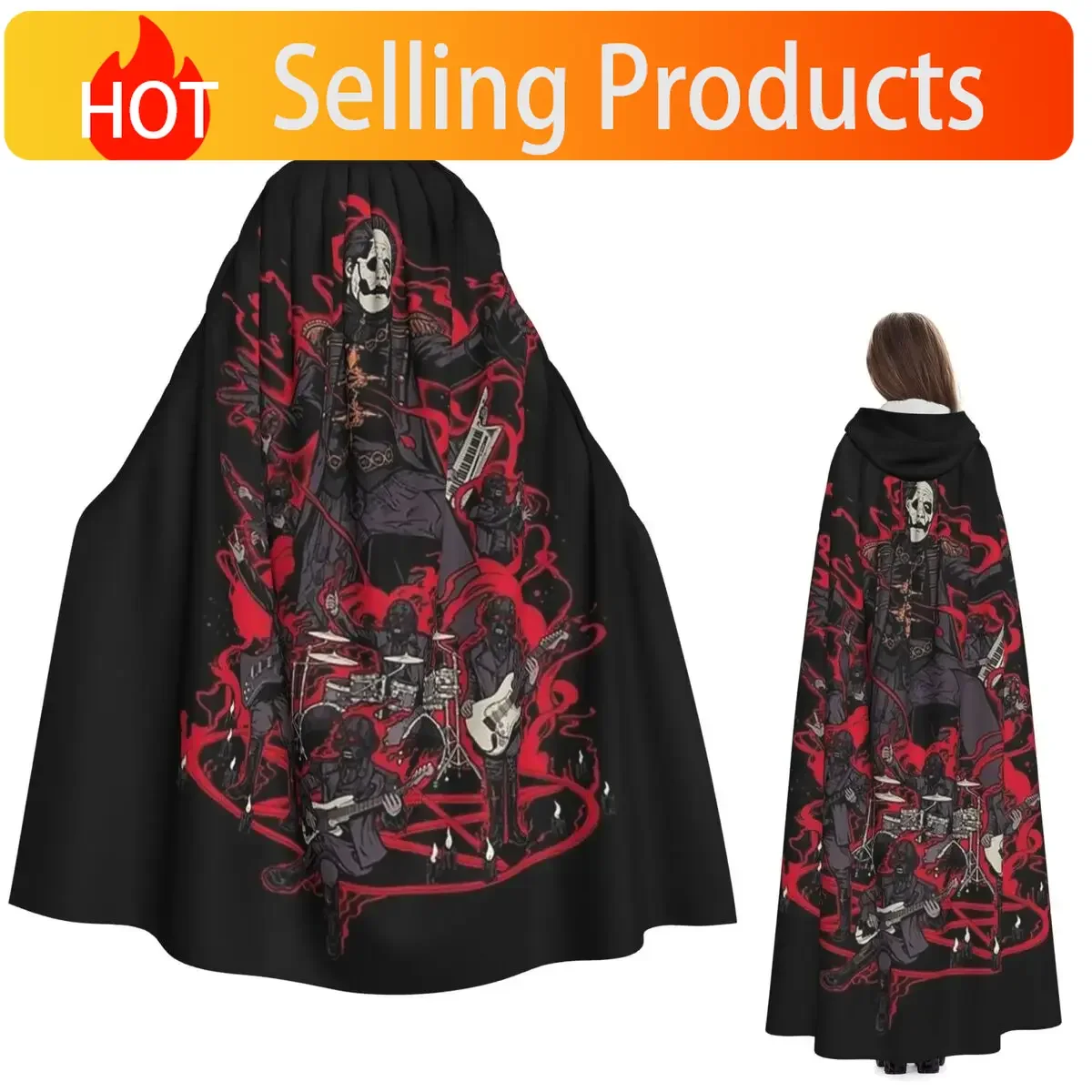 Tobias Forge Ghost Long Hooded Cloak Witch Medieval Costume Cosplay Cape HalloweenCoat Adult Unisex