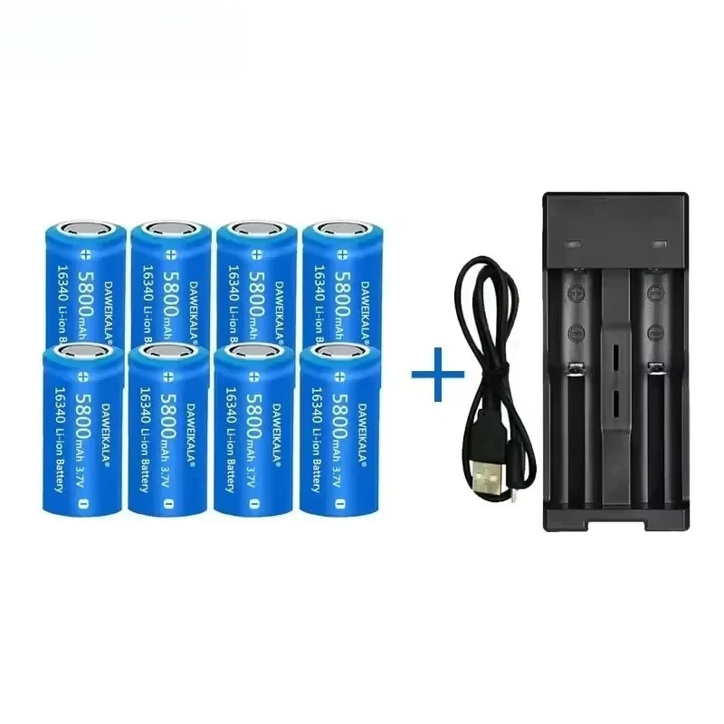 3.7V 5800mAh 16340 Rechargeable Lithium Ions Battery With Wall Charger Is Suitable For CR123A 123A CR17345 LED Flashlight