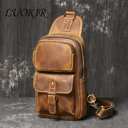 LUOKIR-Bolso de pecho de piel de vaca para hombre, bolsa cruzada de un solo hombro de gran capacidad para deportes al aire libre, bolso de cuero genuino para hombre