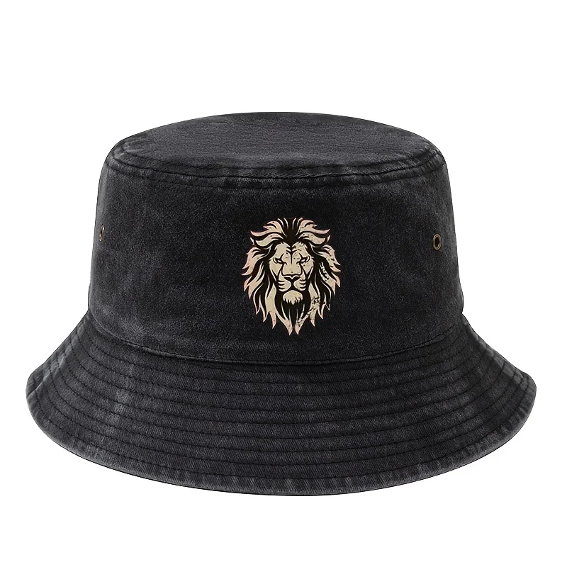 A Fashionable and Versatile Two-Tone Lion Head Print Bucket Hat for Both Men and Women, Lightweight Outdoor Bucket Hat, Trucker Bucket Hat, Suitable for Outdoor Vacations, Travel, Camping, and Other Leisure Occasions The Ideal Washable Bucket Hat
