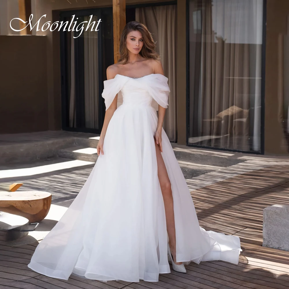 الكلاسيكية مطوي قارب الرقبة قبالة الكتف ألف خط فستان الزفاف المرأة الديكور عارية الذراعين فستان زفاف Vestidos De Novia مخصص