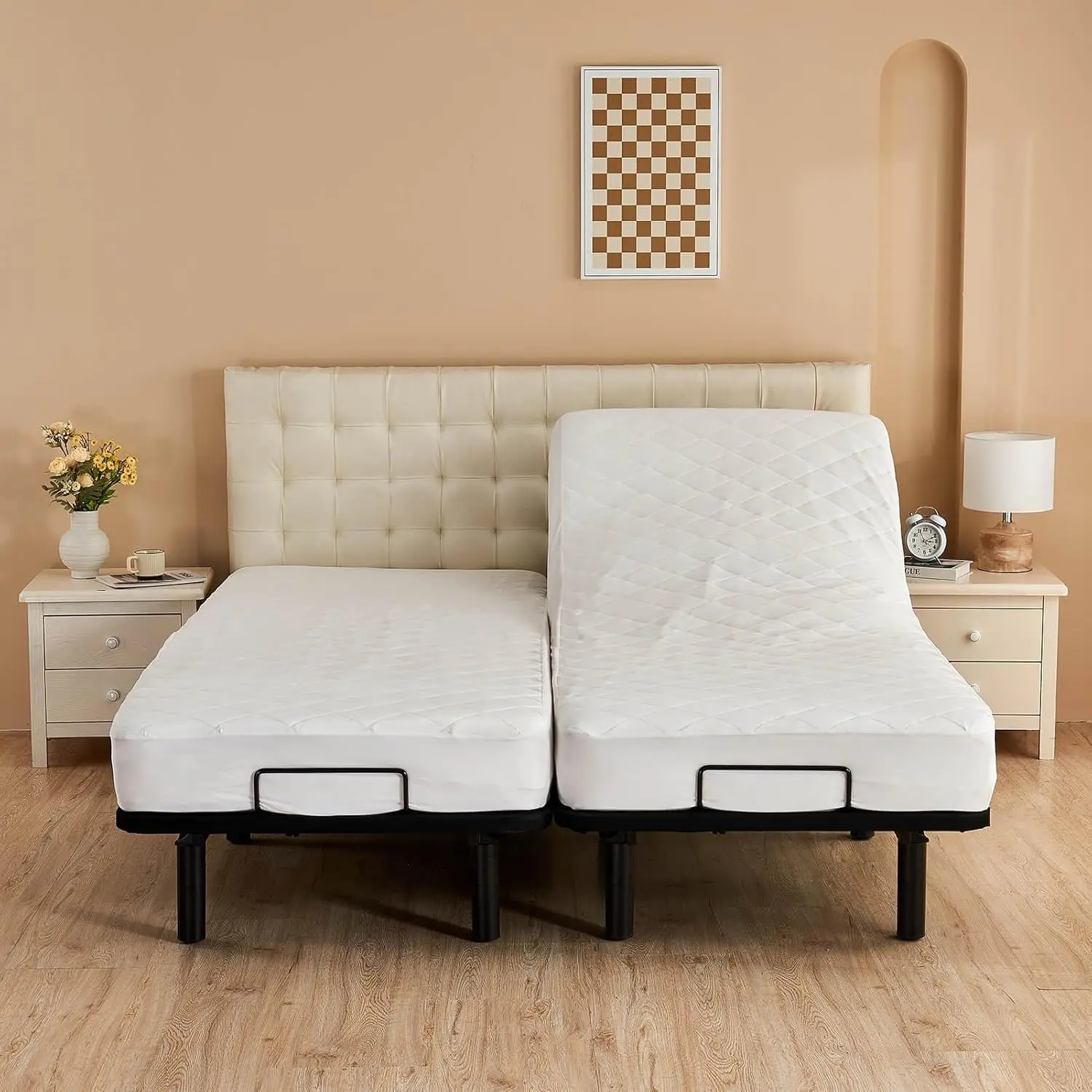 

Cotton Surface Waterproof Split King Mattress Protector Pad For Ajdustable Bed Soft Microfiber Padded Fitted Quilted Topper Pad