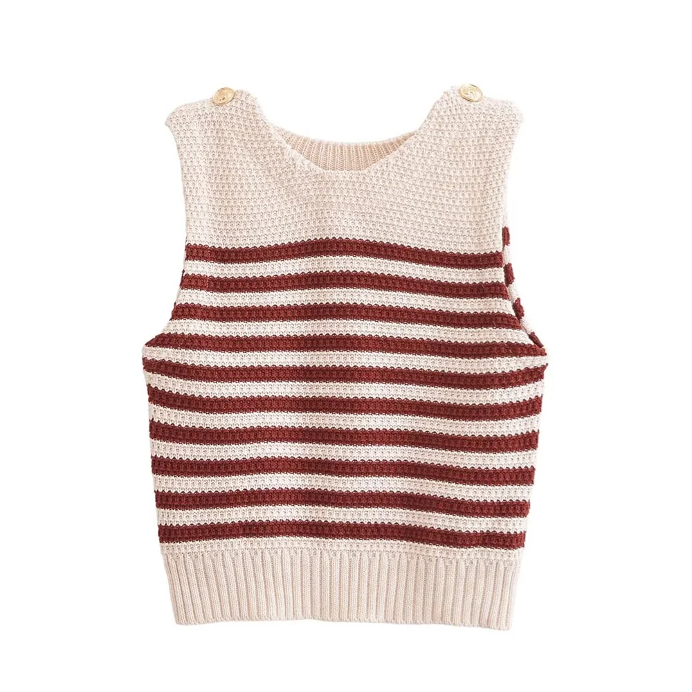 

Taop&Za 2024 Autumn New Product Women's Fashion and Leisure Versatile Round Neck Gold Button Knitted Sleeveless Top