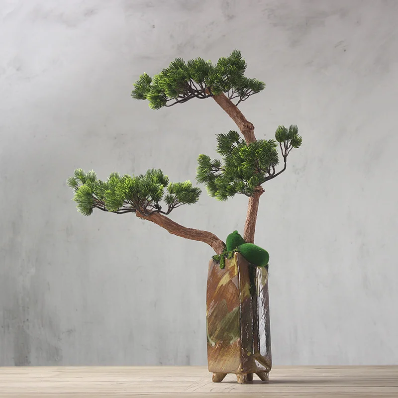 Welcome pine simulated pine bonsai Chinese flower design fake flower simulated flower set living room interior decoration