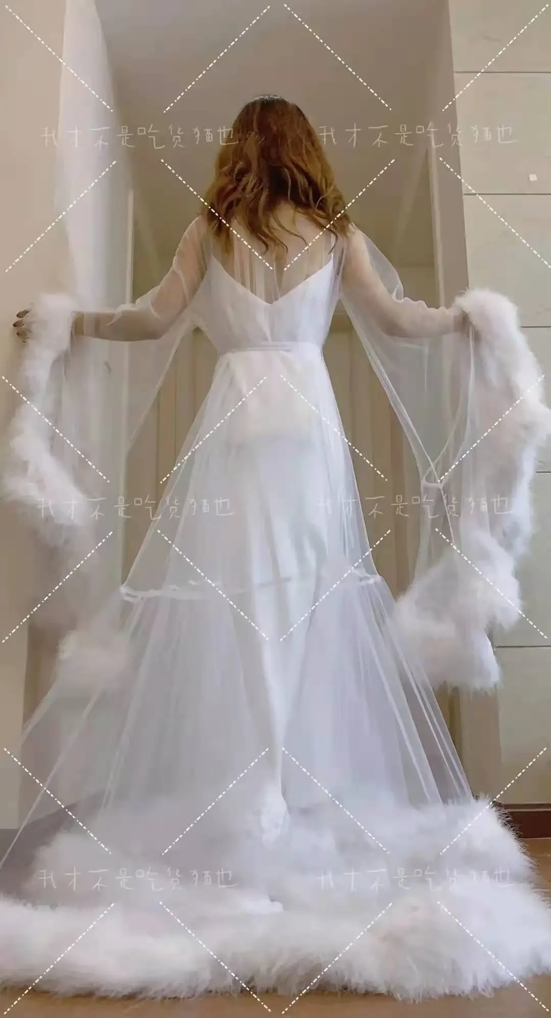 Vestido de noite de casamento de manga comprida com penas de avestruz com vestido para mulheres tamanho personalizado