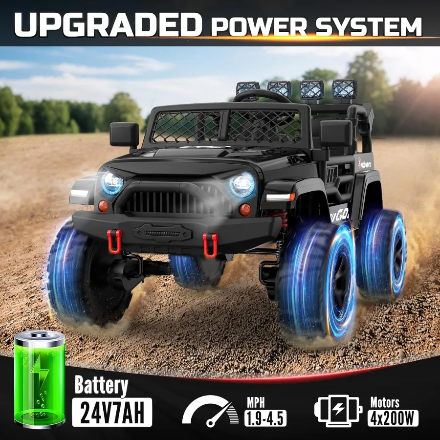 รถยนต์เด็กนั่งขับ 2 ที่นั่ง ยาง EVA รถยนต์ไฟฟ้า 24V ขับเคลื่อน 4 ล้อ พร้อมรีโมทคอนโทรล บลูทูธ ไฟ LED รถบรรทุกเด็กสำหรับเด็กผู้ชาย