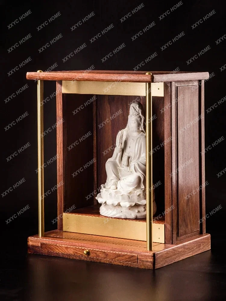 A Buddha Niche Small Modern Simple Home Wall-Mounted New Chinese Style Mahogany Solid Wood Altar Guanyin Shrine Wall Cupboard