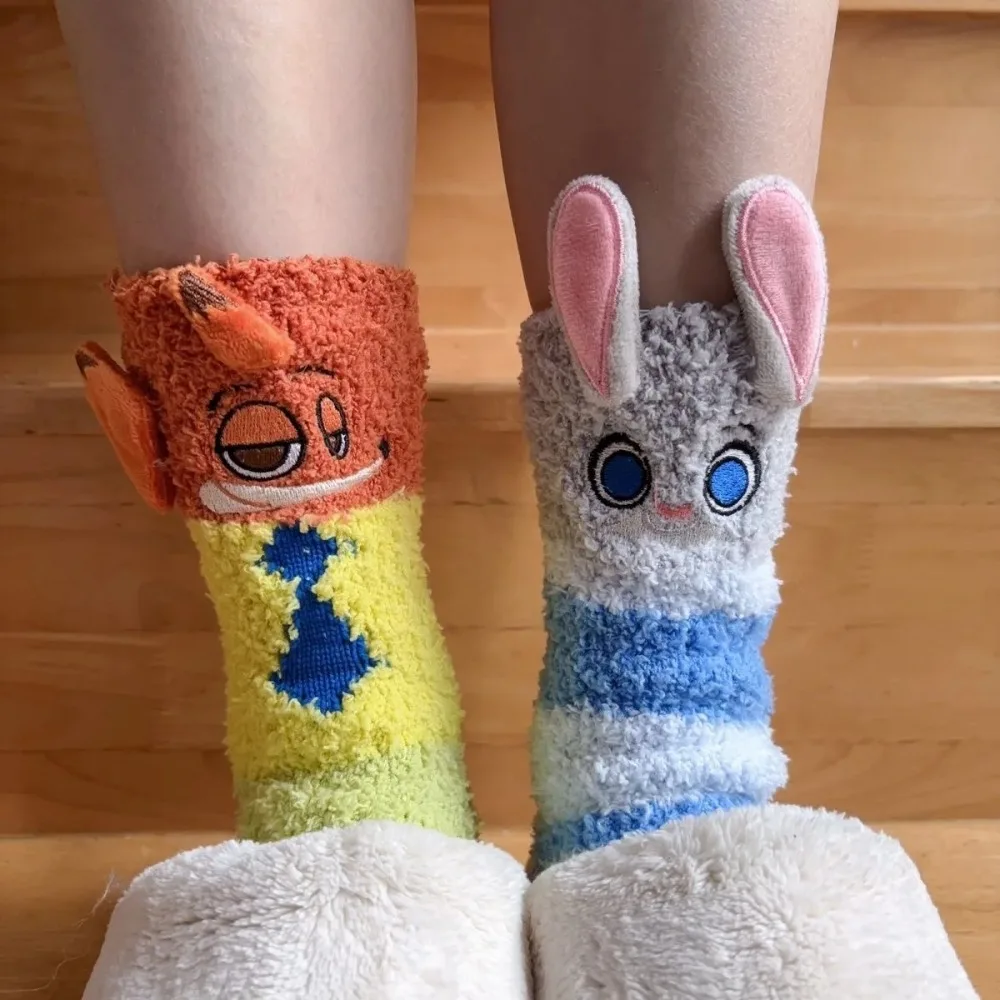 Zootopia Socks Judy Nick Winter Coral Fleece Socks Boy Girl Cartoon HomeSock Cute Warm Sock Sleep Midtube Fleece Socks Xmas Gift