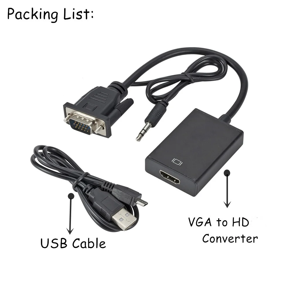 1080P HD VGA do HD z 3.5mm kablem Audio Vga do Adapter Hd dla pcprojektora Ps4 Laptop do konwerter wideo-audio HDTV