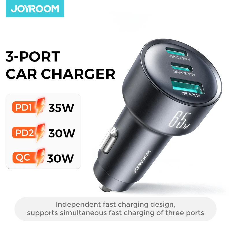 Joyroom 65W USB-C Autoladegerät, PD 3.0 QC 3.0 USB Typ-C Schnellladegerät für iPhone 17/16/15 Samsung Xiaomi