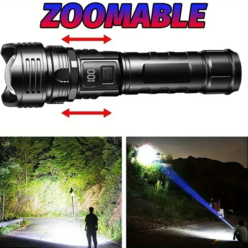 مصباح ليد جيب قوي السوبر مشرق التكتيكية مصباح شعلة أضواء الطوارئ تلسكوبي التكبير فانوس المدمج في Batte 18650ry