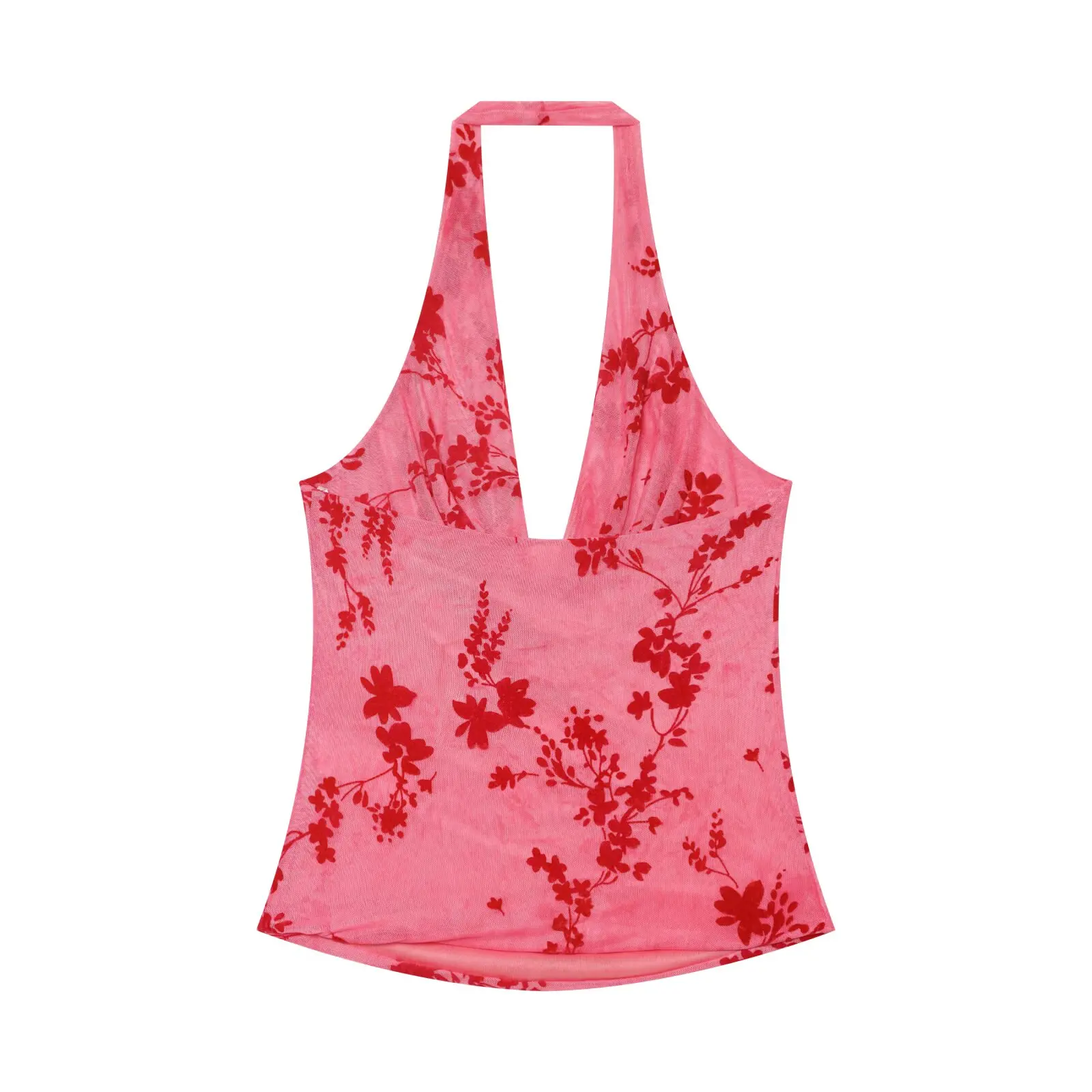 Willshela Women Fashion Printed Pleated Backless Tank Tops Vintage Halter Neck Sleeveless Female Chic Lady Tops