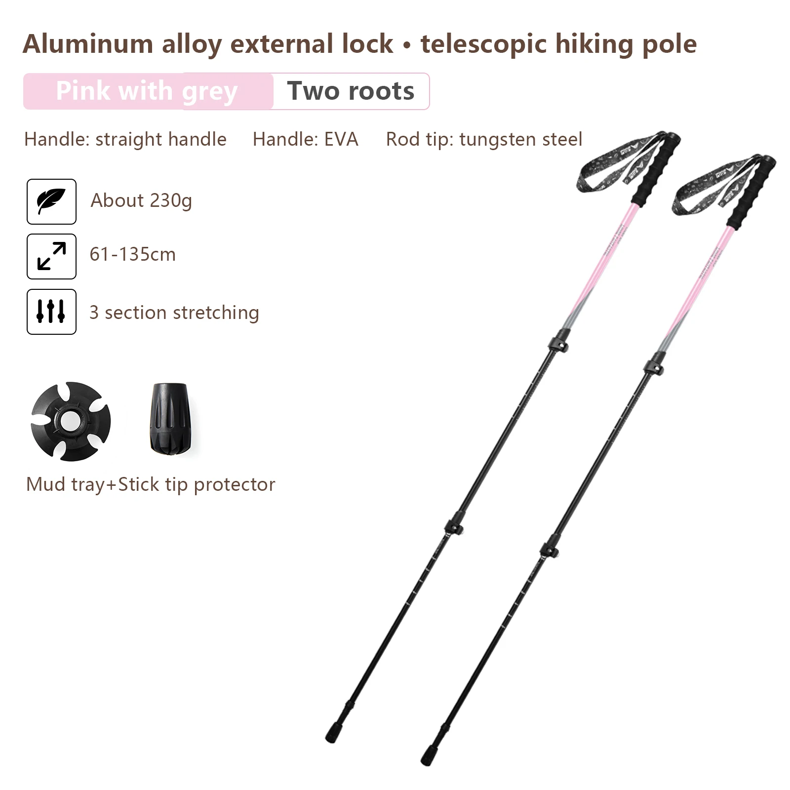 BISINNA 2 stuks Trekkingstokken Ultralichte telescopische wandelstokken Aluminium wandelstok voor buiten klimmen Reizen