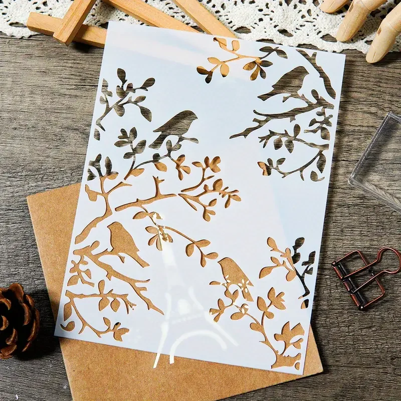 

1pcs DIY Bird Branch Stencil for Wall Painting Decoration | Reusable Craft Template for Art Journals