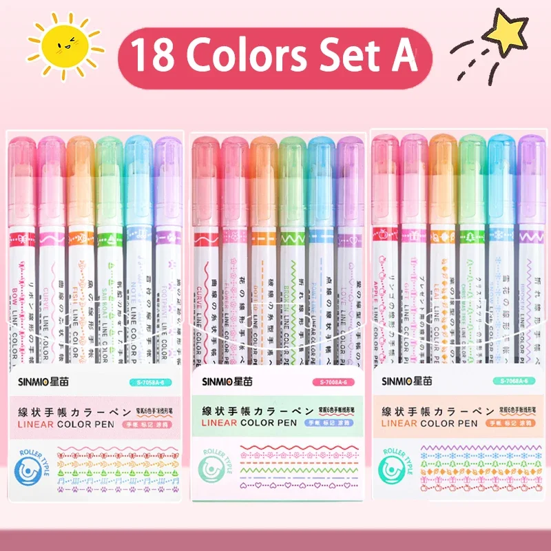 Imagem -04 - Flower Line Shape Highlighter Pen Dica do Rolo Curva Liner Marker Papelaria Kawaii Coreano Material de Escritório Escolar 24 Pcs Pcs Pcs Pcs