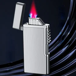 New Flat Mouth Red Fire Windproof Lighter Creative Gift Gradient Color Smoking Set Flushing Gas Lighter Visible Transom