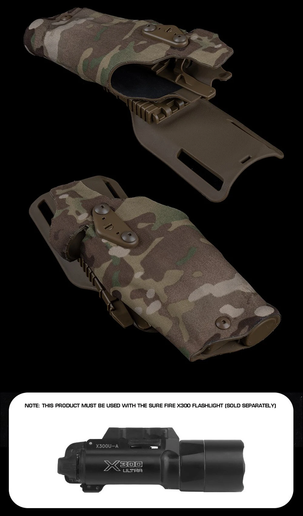 6354DO Taktisches Holster für Glock 17 mit X300/X300U Surefir Ultra Taschenlampe Jagd Airsoft Universalholster Rechts-/Linkshänder – Detail 36
