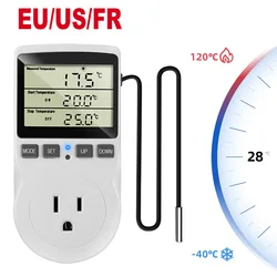 Termostato de enchufe con temporizador, controlador de temperatura Digital, enchufe de salida con interruptor de temporizador, Sensor, sonda, calefacción y refrigeración, EU/US/FR