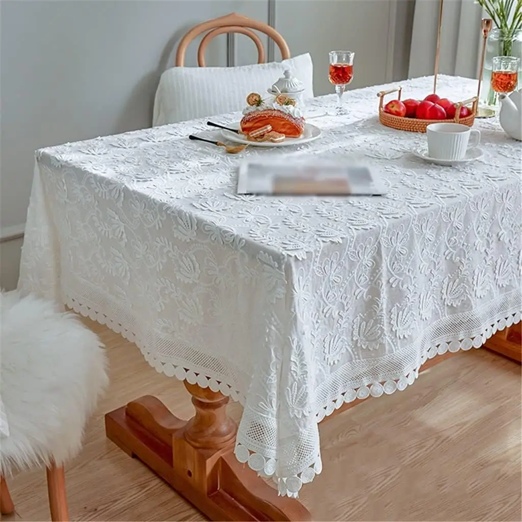 

White Lace Tablecloth for Rectangular Tables, Rustic Embroidered Table Cloth for Dinner Party, Wedding, Reception, Home Decor