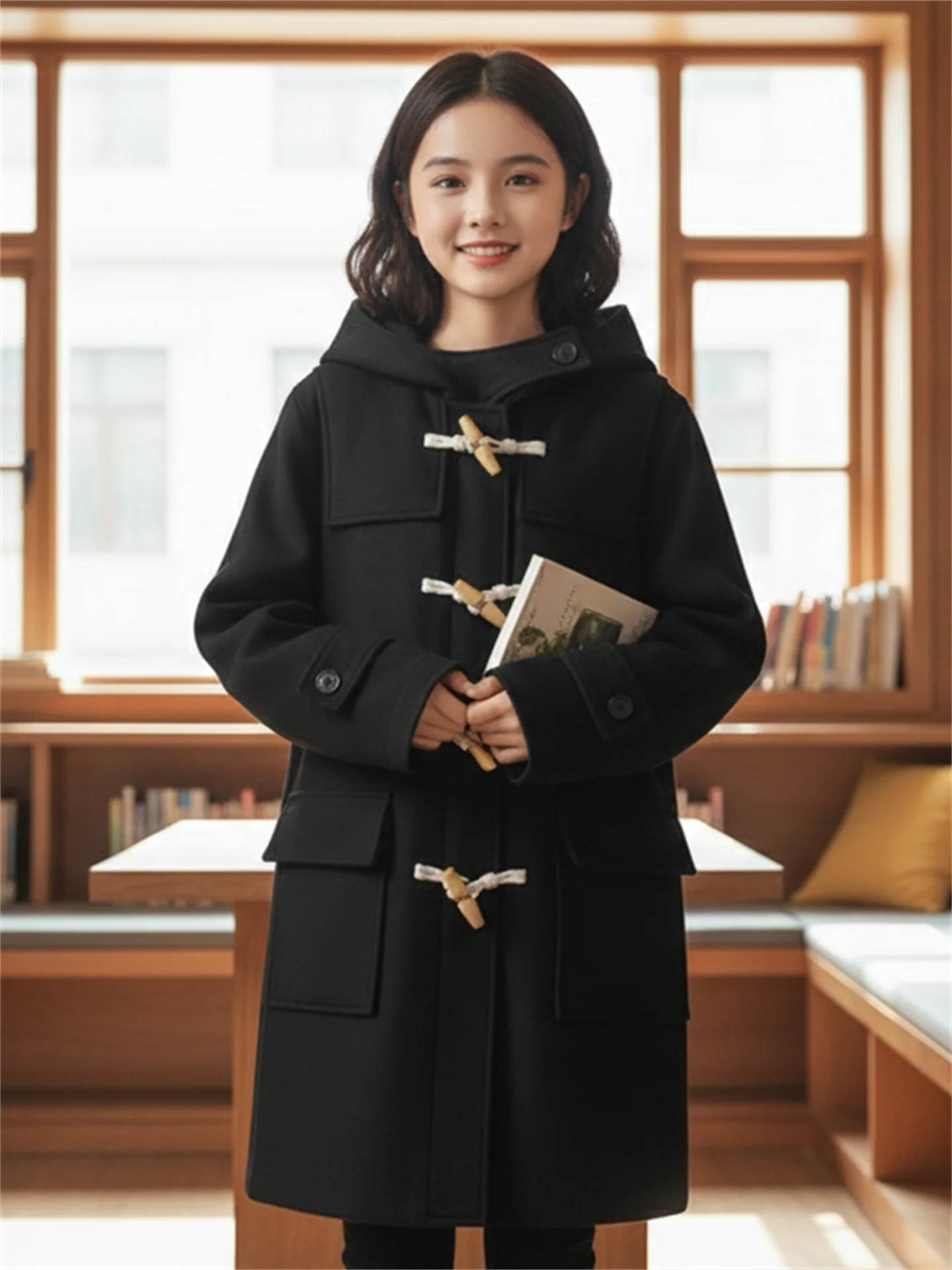 

[Ready Stock] High Quality Women Wollen Coat Jacket Soft Sister College Style Medium and Long Padded Thickened Woolen Jacket
