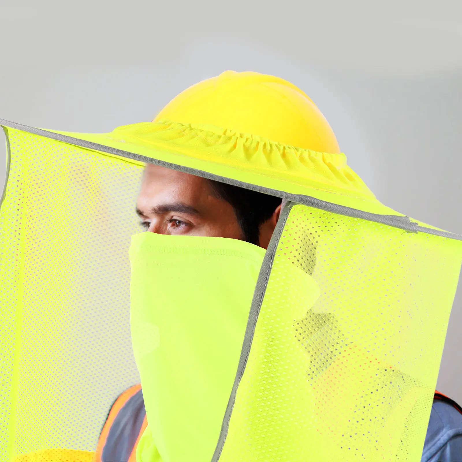 Hard Hat Neck Shade Full Brim Sun Visor with Wide Mesh Curtain Adjustable Elastic Band Neck Coverage Uv Protection Construction