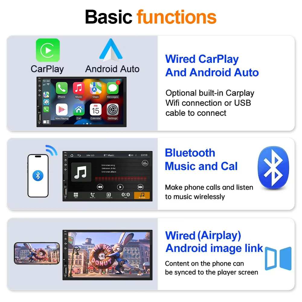 CAIXI 1 Din راديو السيارة Carplay Android Auto GPS صوت السيارة 1DIN HD 7 ''IPS مشغل وسائط متعددة للسيارات Universal Autoradio
