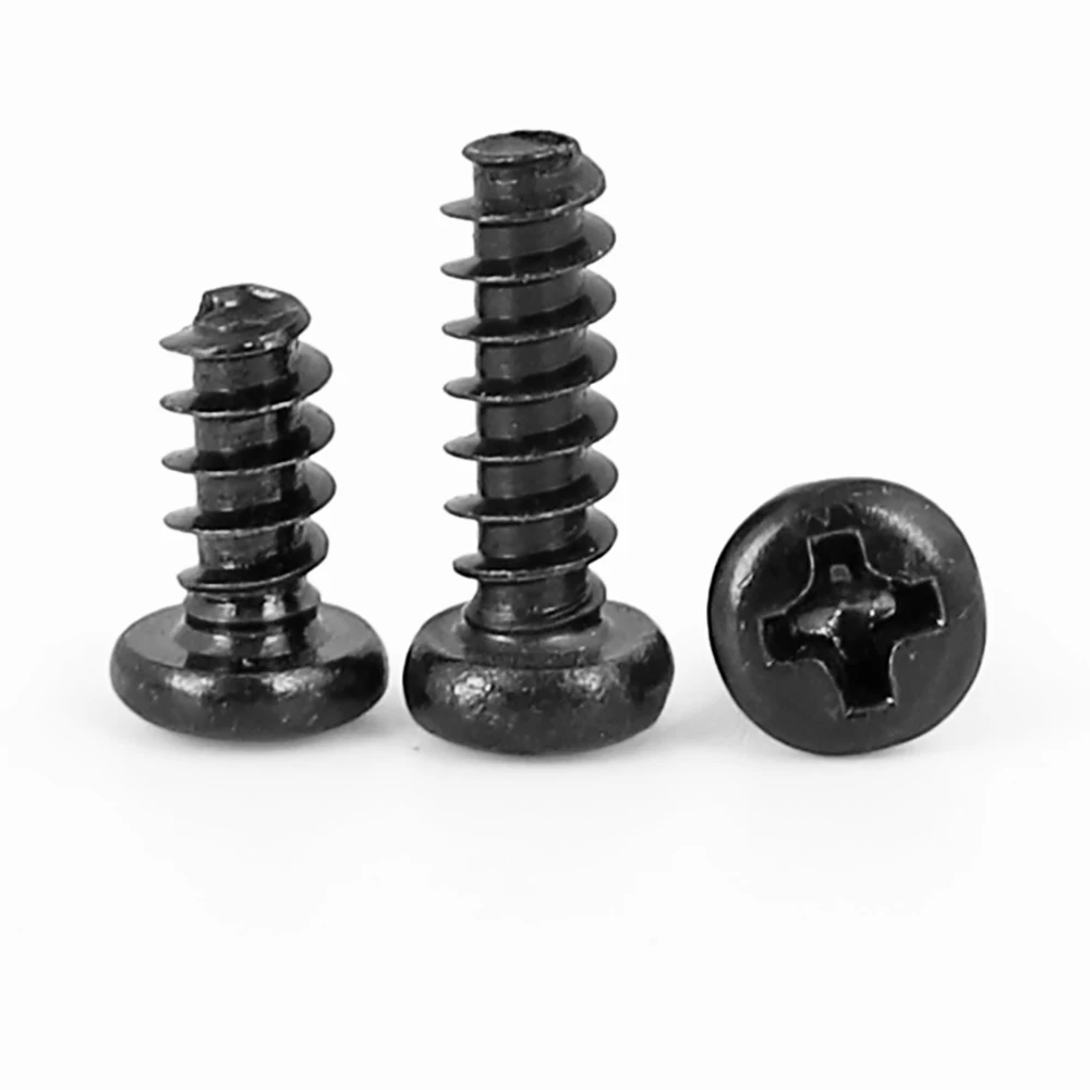 500/ 200/ 100pcs  M1 M1.2 M1.4 M1.5 M1.6 M1.7 M2 M2.3 M2.6 PB Pan Head Black Electronic Micro Screws Phillips Self-tapping Screw