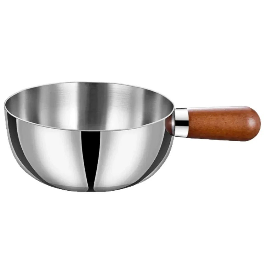 Cooking Bowl Stainless Steel with Wooden Handle Multifunctional Baby Food Pot Suitable for Induction Cooker and Gas Stove