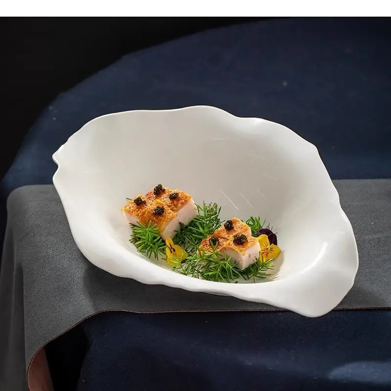 

Pure White Irregular Ceramic Dinner Plate Restaurant Thick Soup Salad Pasta Plates Dessert Dish Specialty Tableware