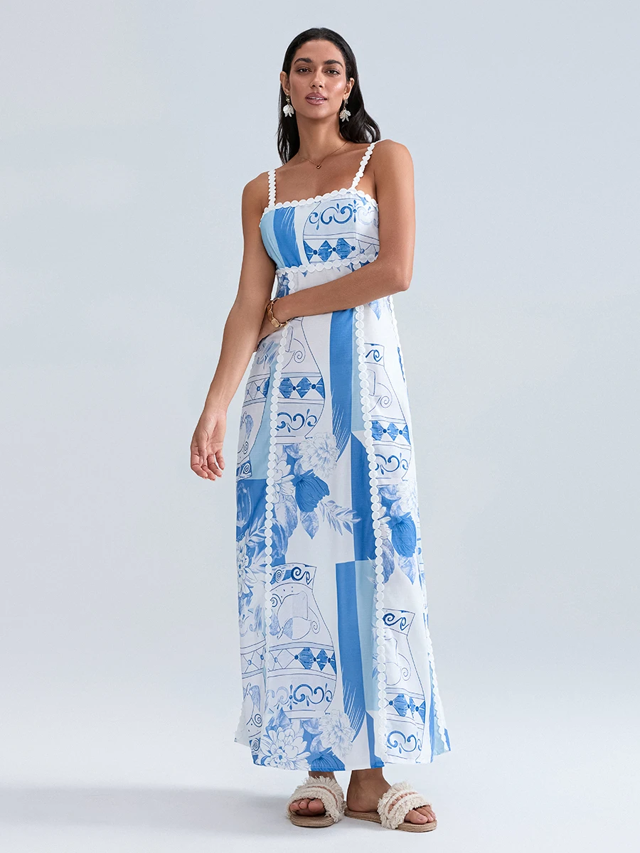 Robe de soirée à imprimé floral vintage pour femmes, robe trapèze décontractée, dos nu, vacances, plage, streetwear, été