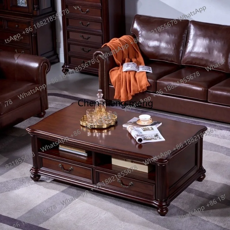 

Американский деревенский классический журнальный столик из массива дерева, с местом для хранения, для гостиной, большой журнальный столик для квартиры, полный комплект.