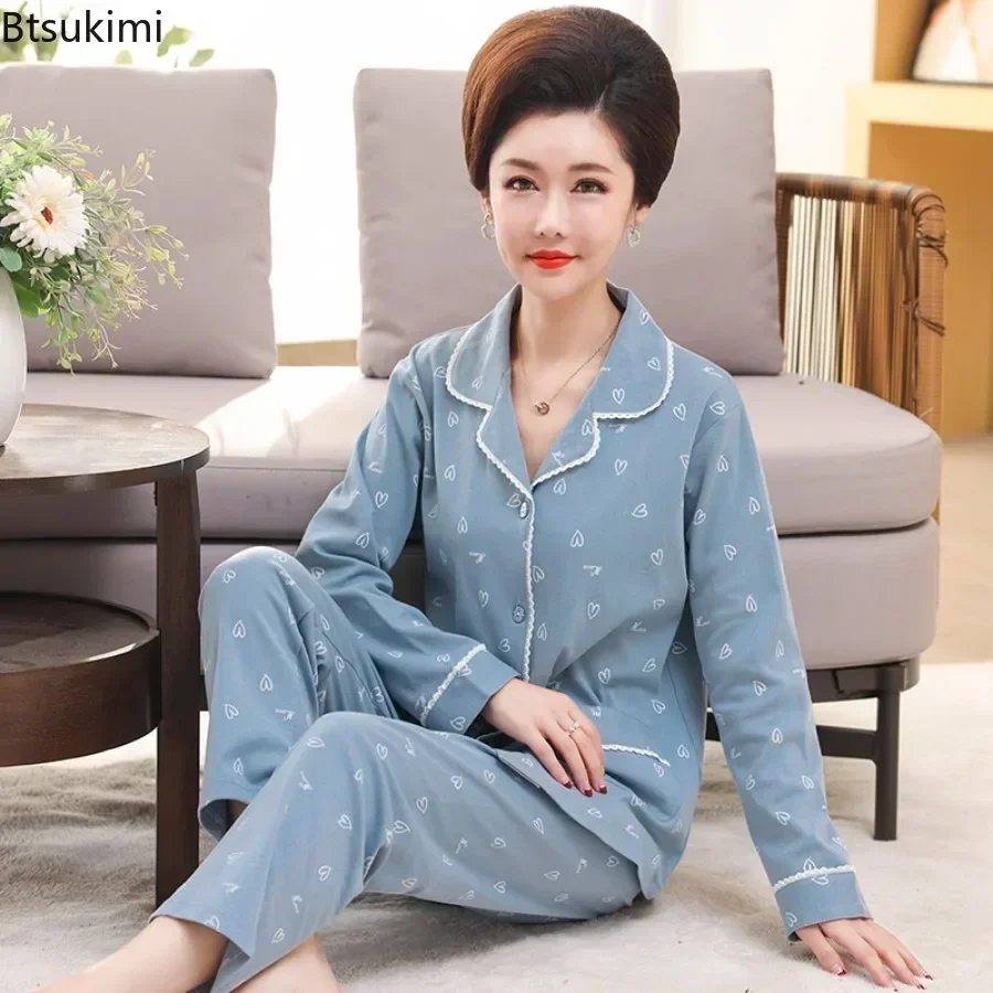 

Cotton Women Pajama Sets 2025 Autumn Winter Long-Sleeved Cardigan Trousers Home Clothes Plus Size Women Sleepwear Two Piece Sets