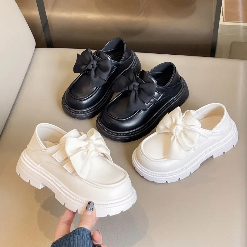 

Children Fashion Shoes 2025 New Bow Princess Shoe Black Performance Shoe British Leather Shoe Kids Shoes All Match Girls Shoes