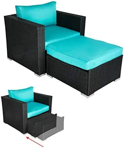 

Outdoor Wicker Ottoman - Patio Couch Sectional Sofa，Single Chair with Ottoman for Balcony Porch Deck Poolside