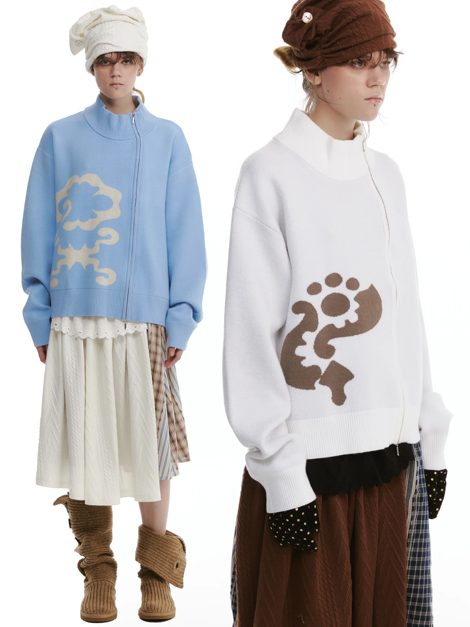 

Two-Color Zipper Sweater Jaet Alcove 7 Casual Commute Sle Loose Fit Long Sve f High Collar Autumn Winter Outerwear