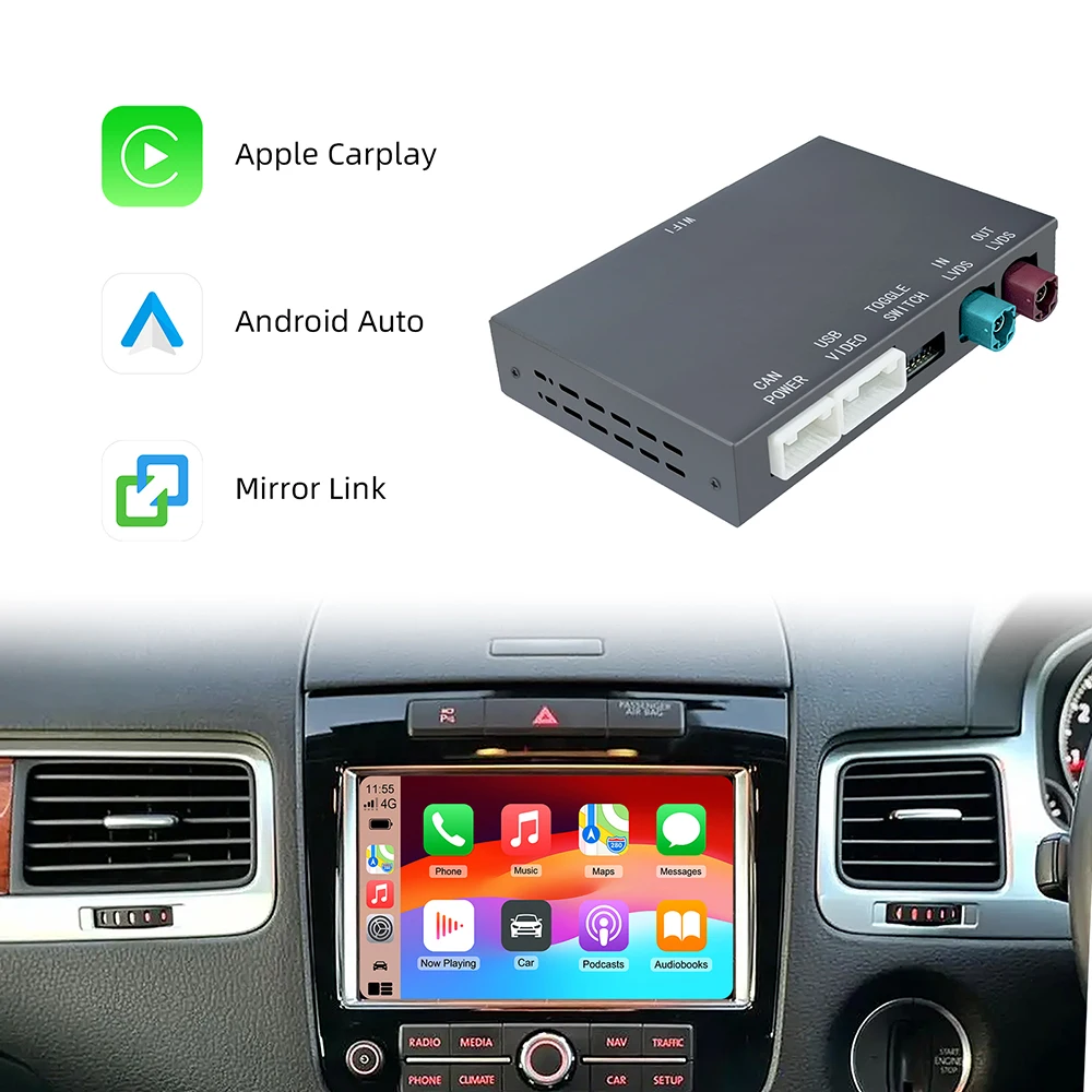 صندوق تحديث CarPlay اللاسلكي لسيارة Volkswagen Touareg RNS850 2011-2017 8 بوصة أندرويد أوتو لمرآة الملاحة Apple CarPlay Vw #2