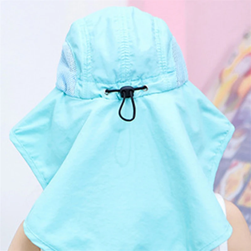 Summer Boys Girls Sun Bucket Hat with Shawl Mesh UV Protection Kids Fisherman Hat with Windproof Rope