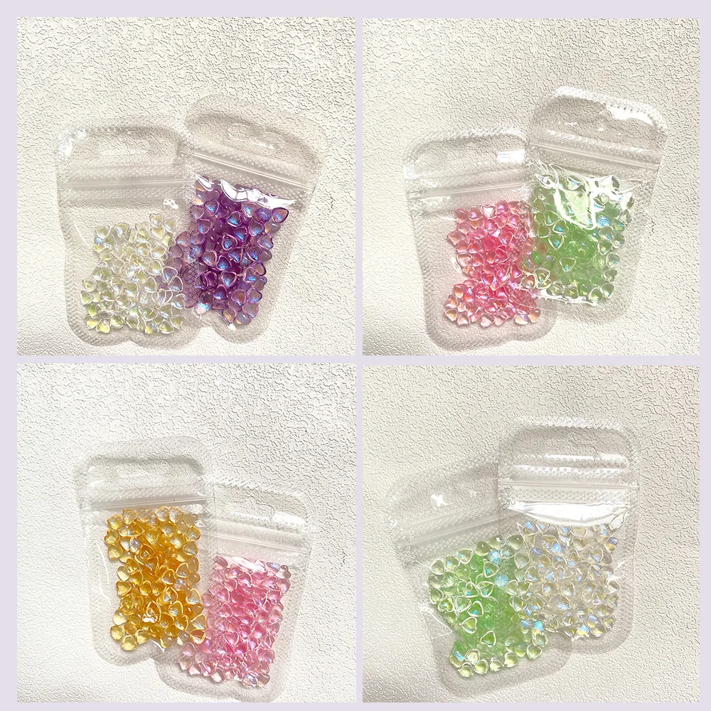 100pcs/bag Aurora Love Heart Nail Charms 3/6/8mm 3D Nail Glitter Rhinestone Nails Parts Resin Flat Bottom Nail Crafting Jewelry*