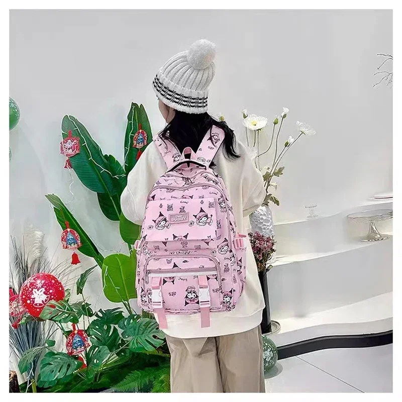 Sanrio-mochila Kuromi para niños y niñas, bolsa escolar para estudiantes, paquete de gran capacidad para ordenador, color negro y azul