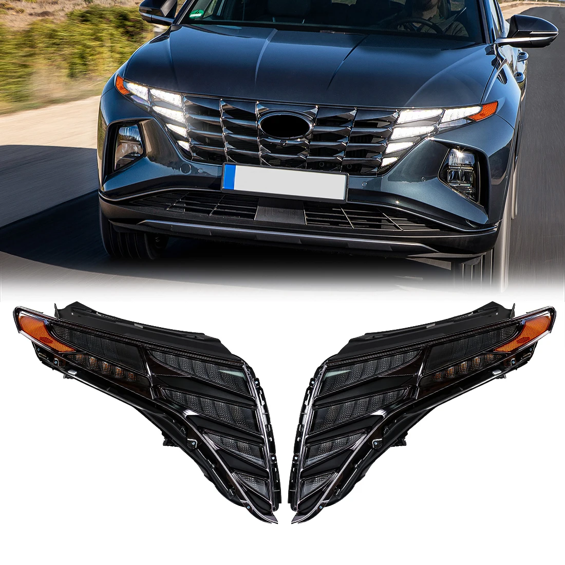 

Car LED Headlights For Hyundai Tucson 2022 2023 2024 White Daytime Running Lights DRL Yellow Turn Signal Lamp Head Lamp 12V