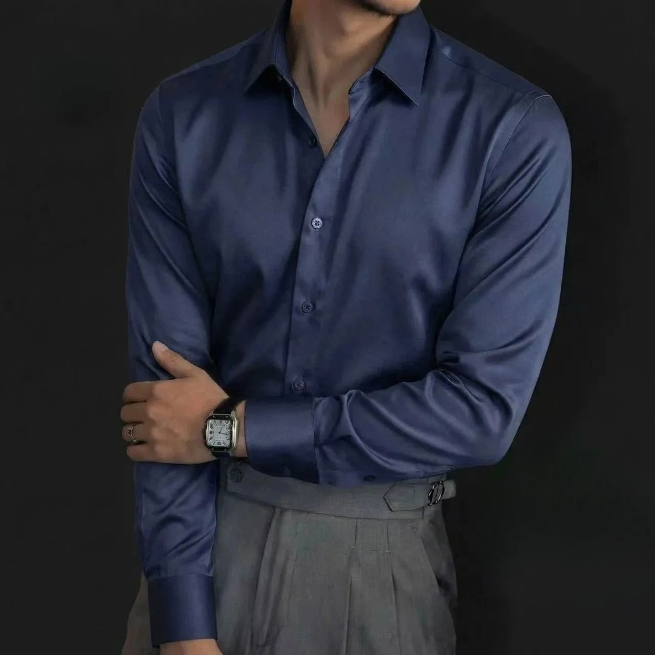 2026 Spring Autumn Men Business Casual Shirt Mulberry Silk Modal Solid Color Soft Breathable Non-Iron Stretch Long Sleeve Shirt view 2