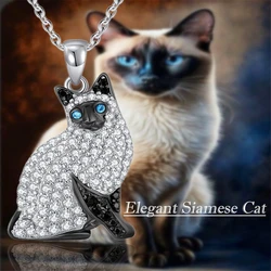 Creative Cute Blue-eyed Siamese Cat Pendant Necklace for Women Exquisite Pet Kitten Jewelry Accessories Cat Lovers Holiday Gifts