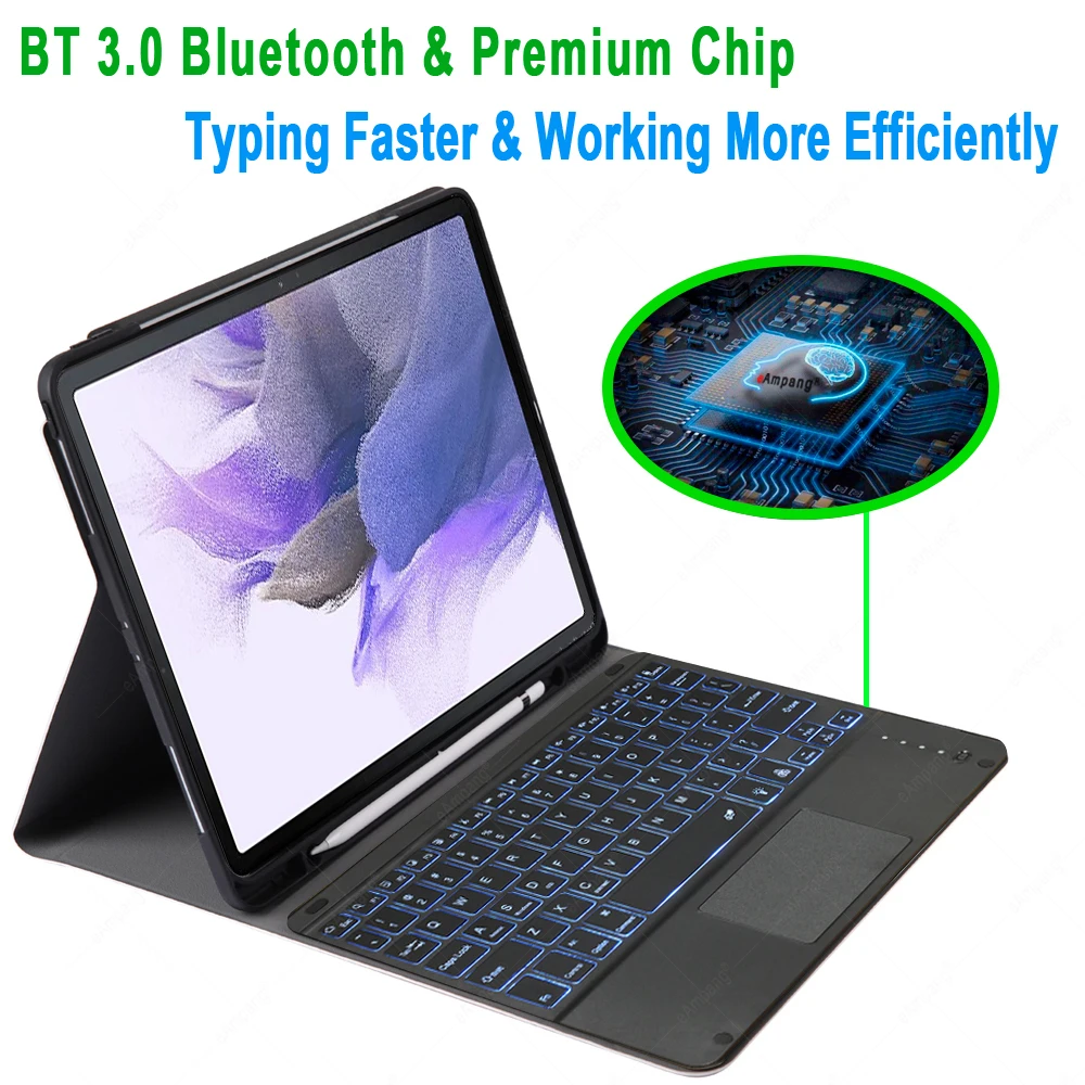 Funda con teclado para Samsung Galaxy Tab S7 FE, cubierta con Touchpad, coreano, ruso, español, para Samsung Tab SM-T730, SM-T733