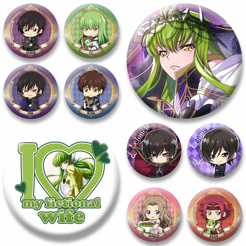 Anime Figure Lelouch Lamperouge Suzaku C.C. Kallen Button Pins Cartoon Role Playing Badges Bag Clothes Decor Brooch Accessories